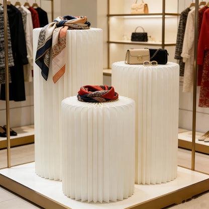 Colonnes pliables, présentoirs cylindriques en papier, tables de présentation pour desserts, décoration pour la maison, les magasins et les expositions, vente directe d'usine