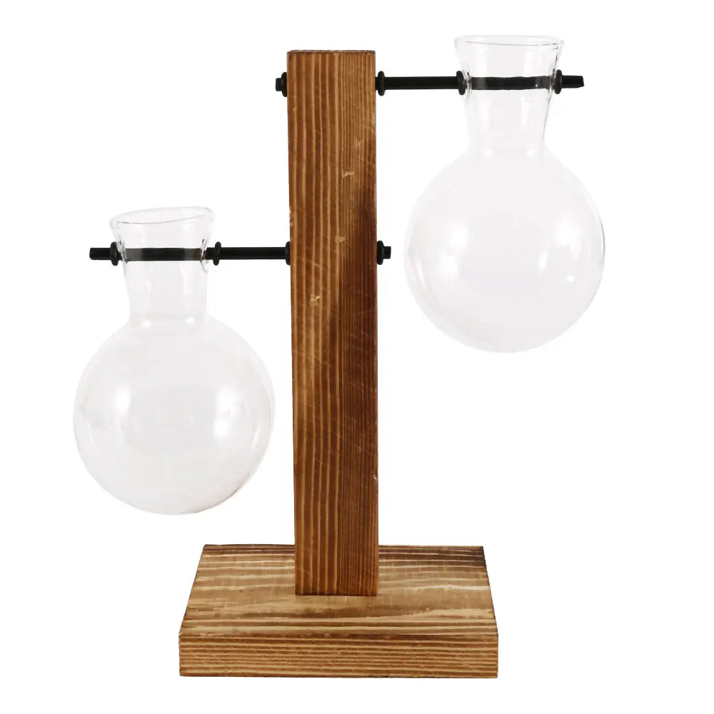 Vase de table créatif en verre avec support en bois pour plantes hydroponiques, décoration de table.
