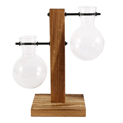 Vase de table créatif en verre avec support en bois pour plantes hydroponiques, décoration de table.