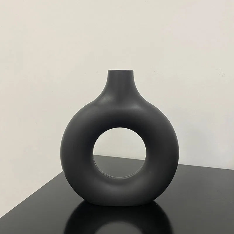 Vase simple en plastique en forme de donut, pot de fleurs individuel, décoration pour salon, ornement de table, vase rond pour composition florale