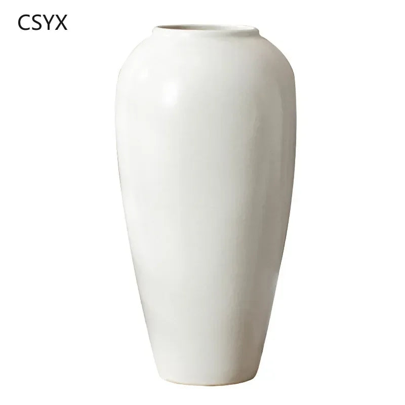 Vase en Céramique Blanc Pur Style Nordique Rétro-Moderne  - Décoration Créative pour Fleurs Séchées, Grenades, Chambre & Salon
