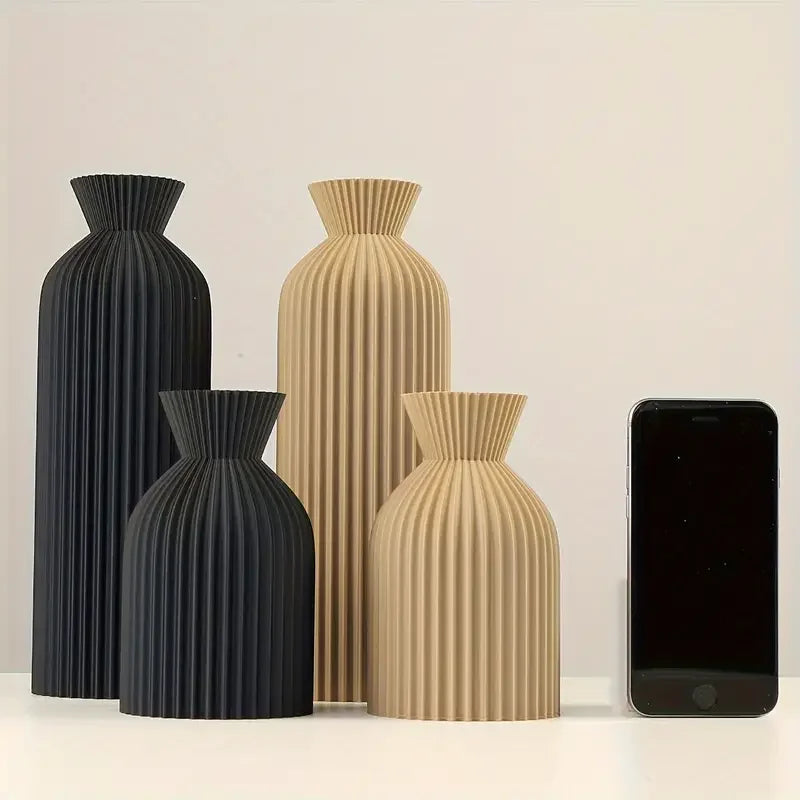 Vase élégant en plastique noir - Centre de table décoratif bohème chic pour la maison, le bureau et le salon