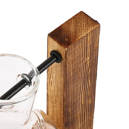 Vase de table créatif en verre avec support en bois pour plantes hydroponiques, décoration de table.