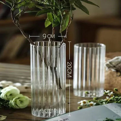 Vases cylindriques en verre côtelé, grands vases transparents pour centres de table, photophores pour bougies piliers ou flottantes