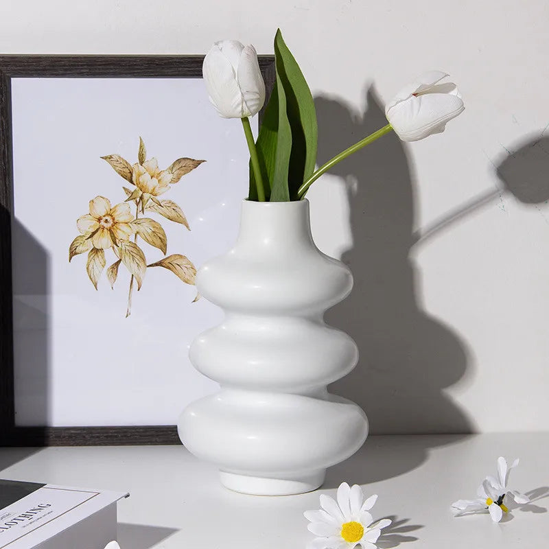 1 vase/pot de fleurs en céramique blanche de style nordique, accessoire de décoration pour la maison, le bureau ou le salon. 2 pièces