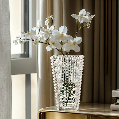 Vase à fleurs en cristal, objet décoratif de luxe pour salon, grand diamètre, fleurs roses et pivoines, style européen, décoration intérieure