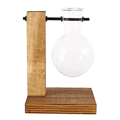 Vase de table créatif en verre avec support en bois pour plantes hydroponiques, décoration de table.