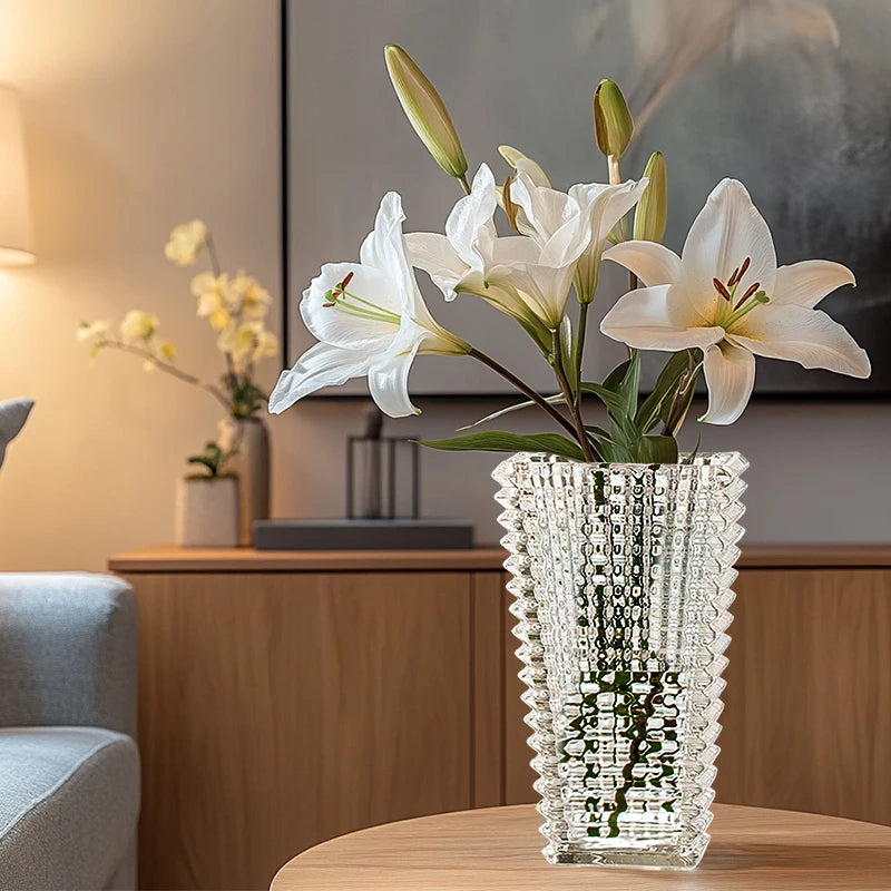 Vase à fleurs en cristal, objet décoratif de luxe pour salon, grand diamètre, fleurs roses et pivoines, style européen, décoration intérieure