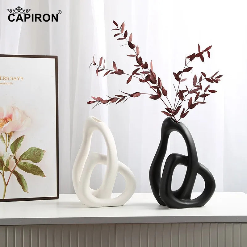CAPIRON - Vase abstrait en céramique, composition florale, salon, bureau, accessoires de décoration intérieure, herbe de la pampa