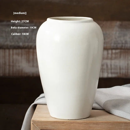 Vase en Céramique Blanc Pur Style Nordique Rétro-Moderne  - Décoration Créative pour Fleurs Séchées, Grenades, Chambre & Salon