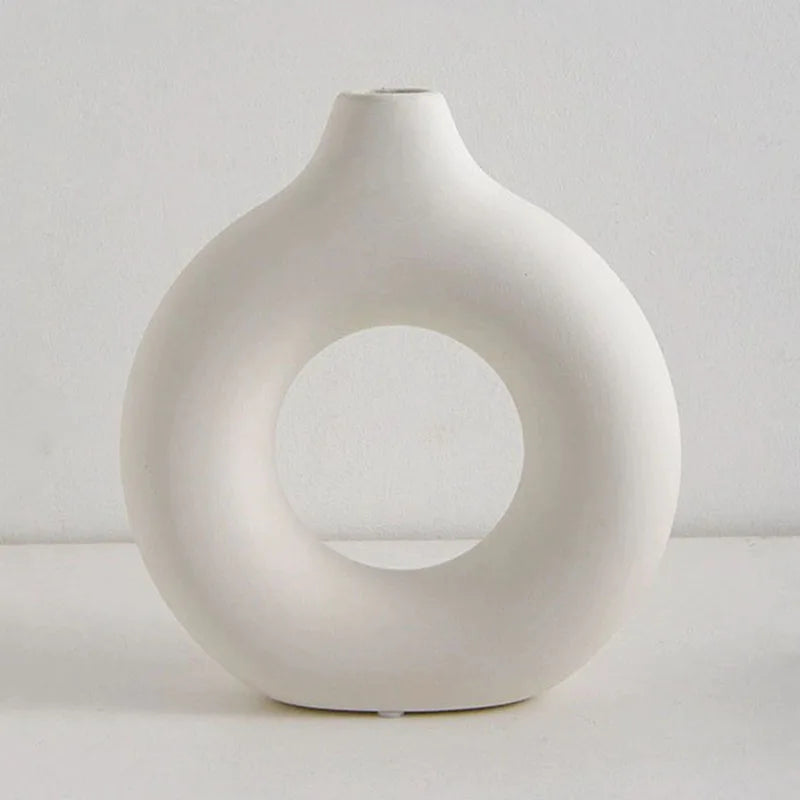 Vase simple en plastique en forme de donut, pot de fleurs individuel, décoration pour salon, ornement de table, vase rond pour composition florale