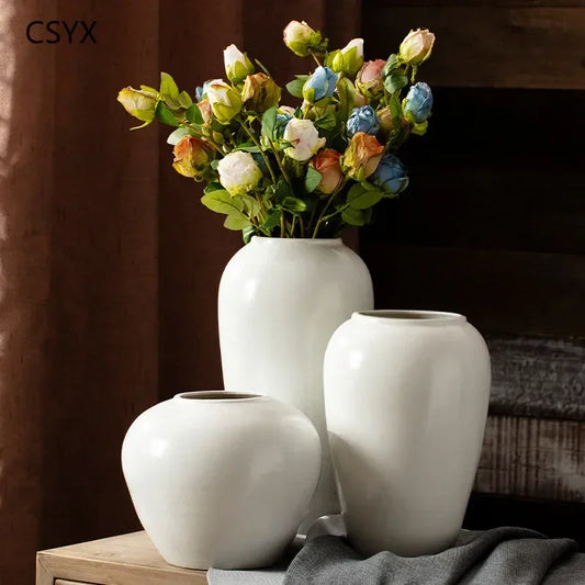 Vase en Céramique Blanc Pur Style Nordique Rétro-Moderne  - Décoration Créative pour Fleurs Séchées, Grenades, Chambre & Salon