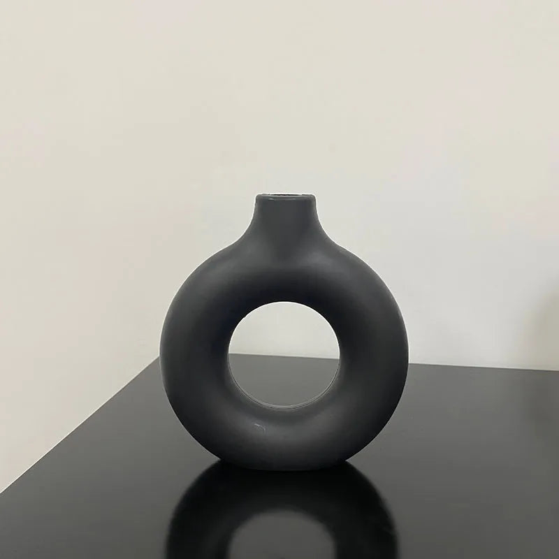 Vase simple en plastique en forme de donut, pot de fleurs individuel, décoration pour salon, ornement de table, vase rond pour composition florale