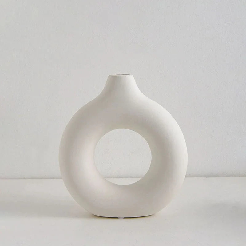 Vase simple en plastique en forme de donut, pot de fleurs individuel, décoration pour salon, ornement de table, vase rond pour composition florale