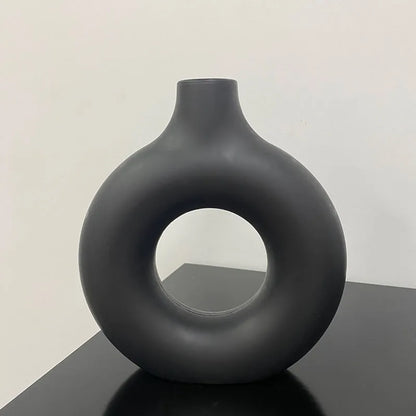 Vase simple en plastique en forme de donut, pot de fleurs individuel, décoration pour salon, ornement de table, vase rond pour composition florale