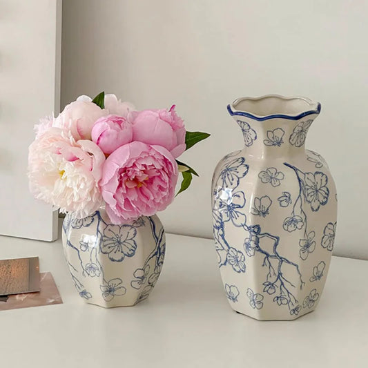 Vases en porcelaine bleue et blanche, style chinois vintage, pour plantes, vases à fleurs pour la maison et le salon, décorations artisanales créatives.